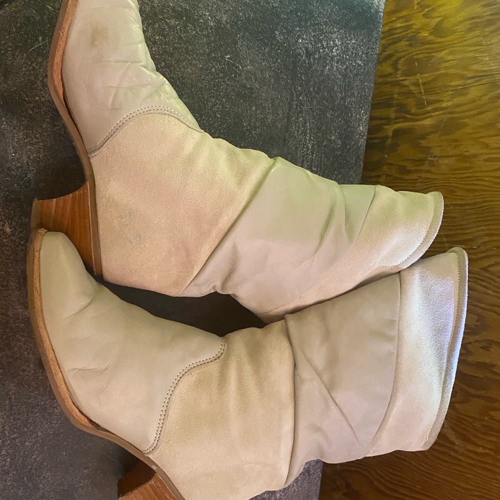 Women's Cream Leather Boots